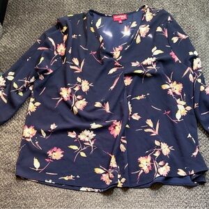 Navy Floral V-Neck Blouse